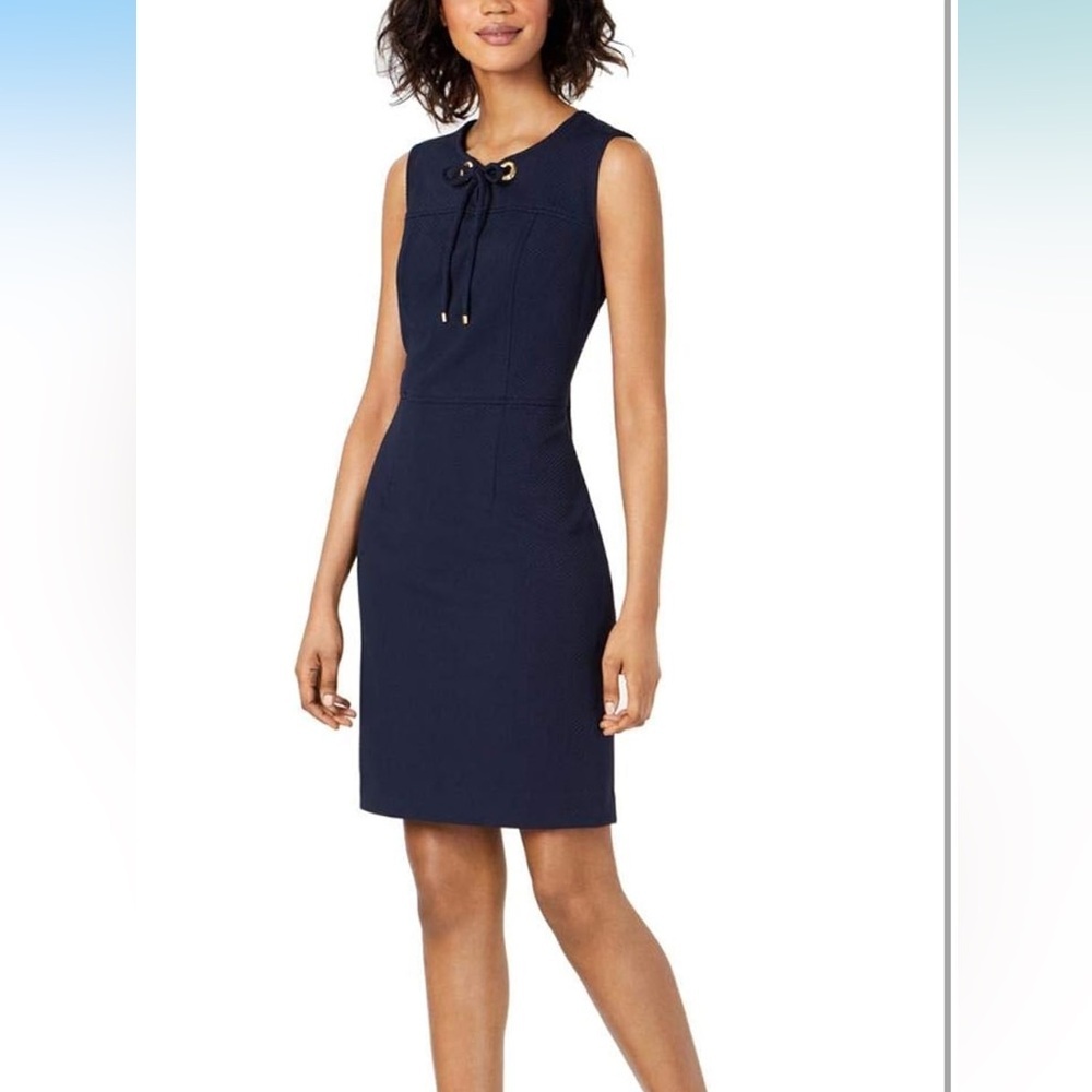 Pappagallo The Peyton Navy Sleeveless Fit Flare Pique Stretch Navy Dress S8 NWT